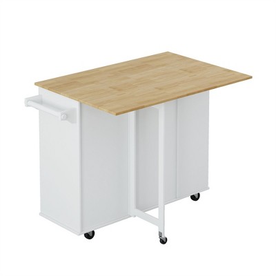 OUTSUPPLY Kitchen Island Cart, Mobile Workstation with Spice Rack, Locking Wheels & Expandable Wood Top