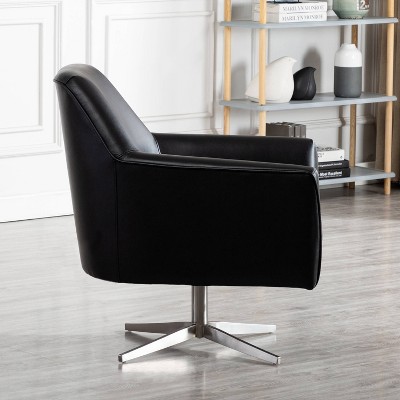 Phoenix Black Leather Gel Modern Swivel Barrel Accent Chair