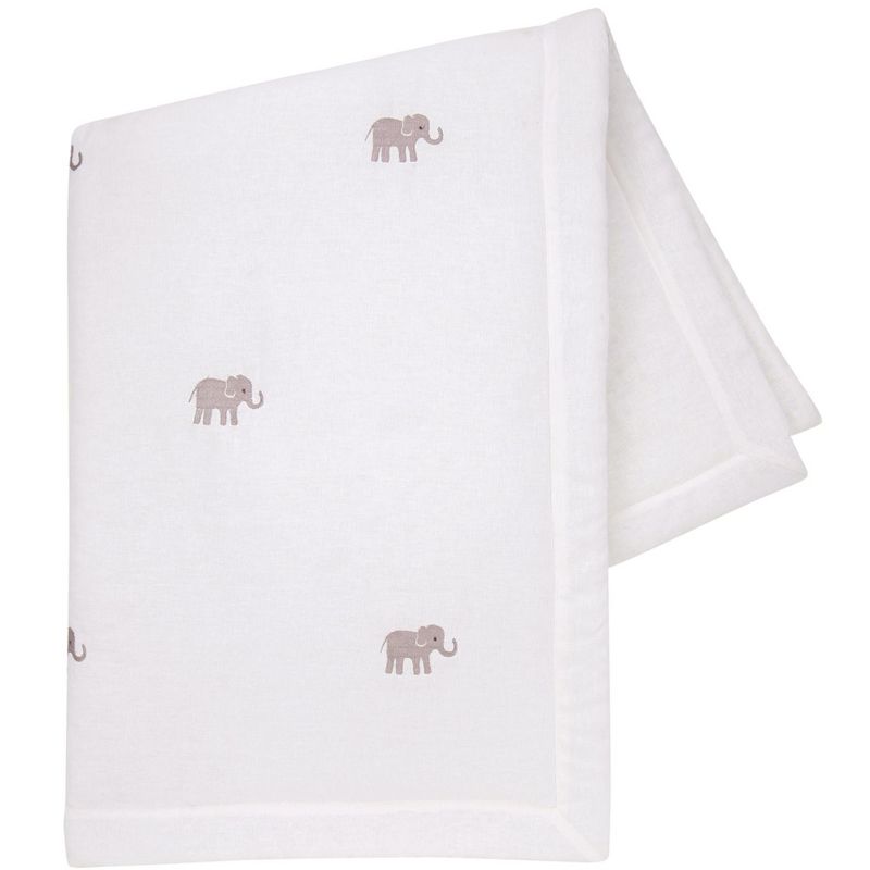 Lambs & Ivy Signature Elephant Creamy White Linen Embroidered Baby Crib Quilt, 2 of 4