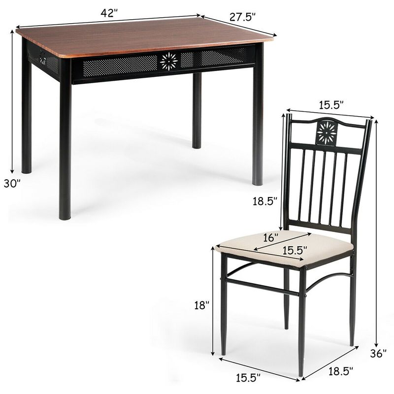 Costway 5 Piece Dining Set Wood Metal Table and 4 Chairs Kitchen Breakfast Furniture, 3 of 11