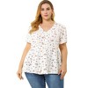 Agnes Orinda Women's Plus Size V Neck Ruffle Hem Short Sleeve Cinched Waist Floral Peplum Blouses - 4 of 4