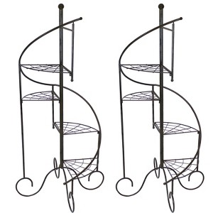 Sunnydaze Indoor/Outdoor Iron Metal 4-Tiered Potted Flower Plant Stand with Spiral Staircase Design - 56" - Black - 2pk - 1 of 4