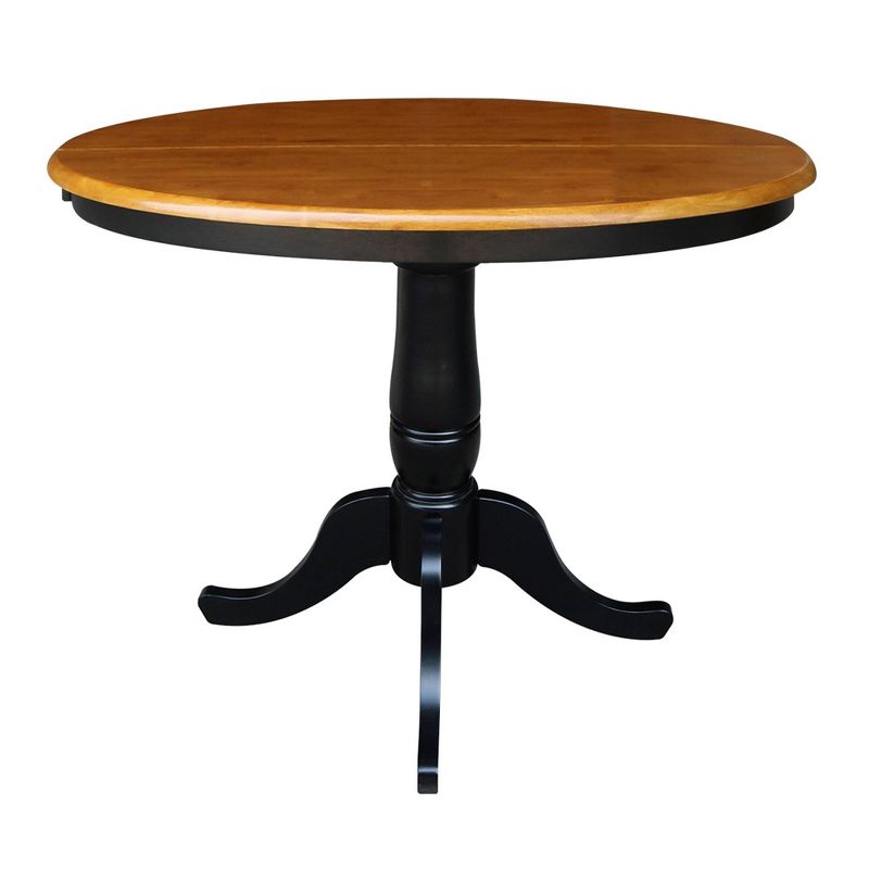 36&#34; Round Top Pedestal Extendable Dining Table with 12&#34; Drop Leaf Black/Red - International Concepts, 4 of 13