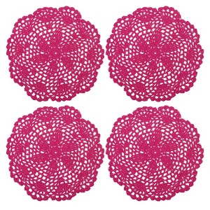 Unique Bargains Handmade Crochet Round Lace Placemats with Floral Patterns for Wedding Party - 1 of 4