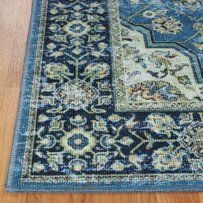 Blue Medallion Synthetic Traditional Washable Area Rug, 4' x 6'