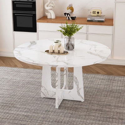 Round Dining Table for 4 with Wood Grain Finish, Modern Farmhouse Kitchen Table for Dining Room, Living Room, or Breakfast Nook-Tanpinhause