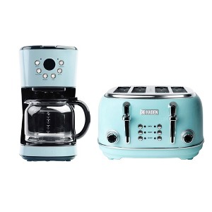 Haden 12 Cup Programmable Drip Coffee Maker Coffee Machine Bundled with Heritage 4 Slice Wide Slot Stainless Steel Toaster, Turquoise & Chrome - 1 of 4