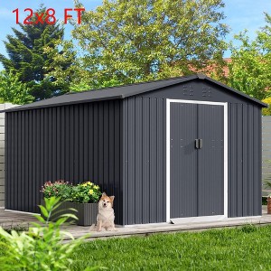 Outdoor Metal Storage Shed Garden Tool House With Lockable Doors for Yard - 1 of 4