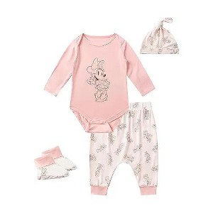 Disney Minnie Mouse Baby Girls 4 Pack Bamboo Viscose Bodysuit with Booties, Hat and Pants Set for Infant - 1 of 4