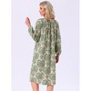 INSPIRE CHIC Womens One-piece Pajamas Shirt Floral Printed Long Sleeve Round Neck Tie Front Nightgown with Pocket - 4 of 4