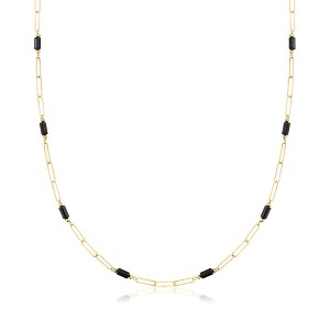 Ross-Simons Italian Onyx Station Paper Clip Link Necklace in 18kt Yellow Gold Size 18 - 1 of 3