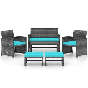 Tangkula Set Of 6 Patio Furniture Outdoor Sectional Conversation PE Rattan Sofa Set - 1 of 4