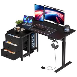 WOWLIVE 47-55'' Electric Standing Desk with 3 Drawers, Height Adjustable Gaming Desk with Cup Holder, Storage Computer Desk for Home Office - 1 of 4