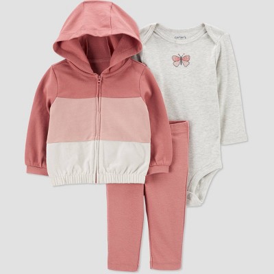 Carter's Just One You® Baby Girls' Colorblock Long Sleeve Cardigan Set - Gray/Pink Newborn