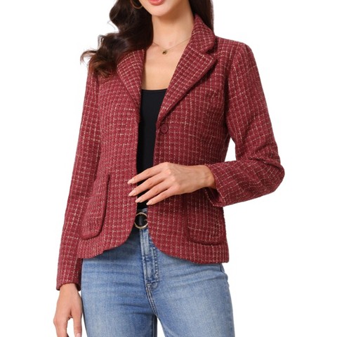 Женские пиджаки INSPIRE CHIC Women's Notch Lapel Long Sleeve Button Blazer Large Dark Red