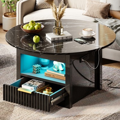 Bestier 31.5 Inch LED Round Coffee Table with Storage