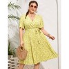 Plus Size Women's Pleated Midi Dress with Belt Flowy Casual Elegant Knee Length Dress for Work Summer - 2 of 4