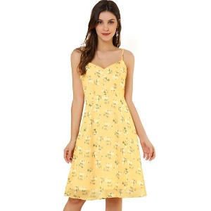 Allegra K Women's Summer Spaghetti Strap Smocked Floral A-Line Sundresses - 1 of 4
