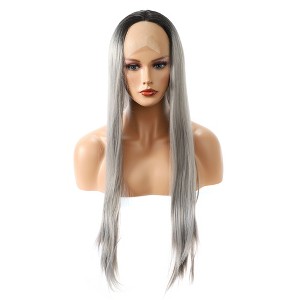 Unique Bargains Women Long Straight Hair Lace Front Wig with Wig Caps 24" 1PC - 1 of 4