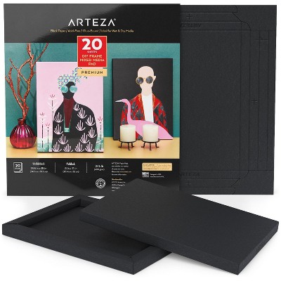 Arteza Mixed Media DIY Black Foldable Framing Paper Pad, 8"x11", DIY Ready-to-Hang Artwork Kit - 20 Sheets (ARTZ-3948)