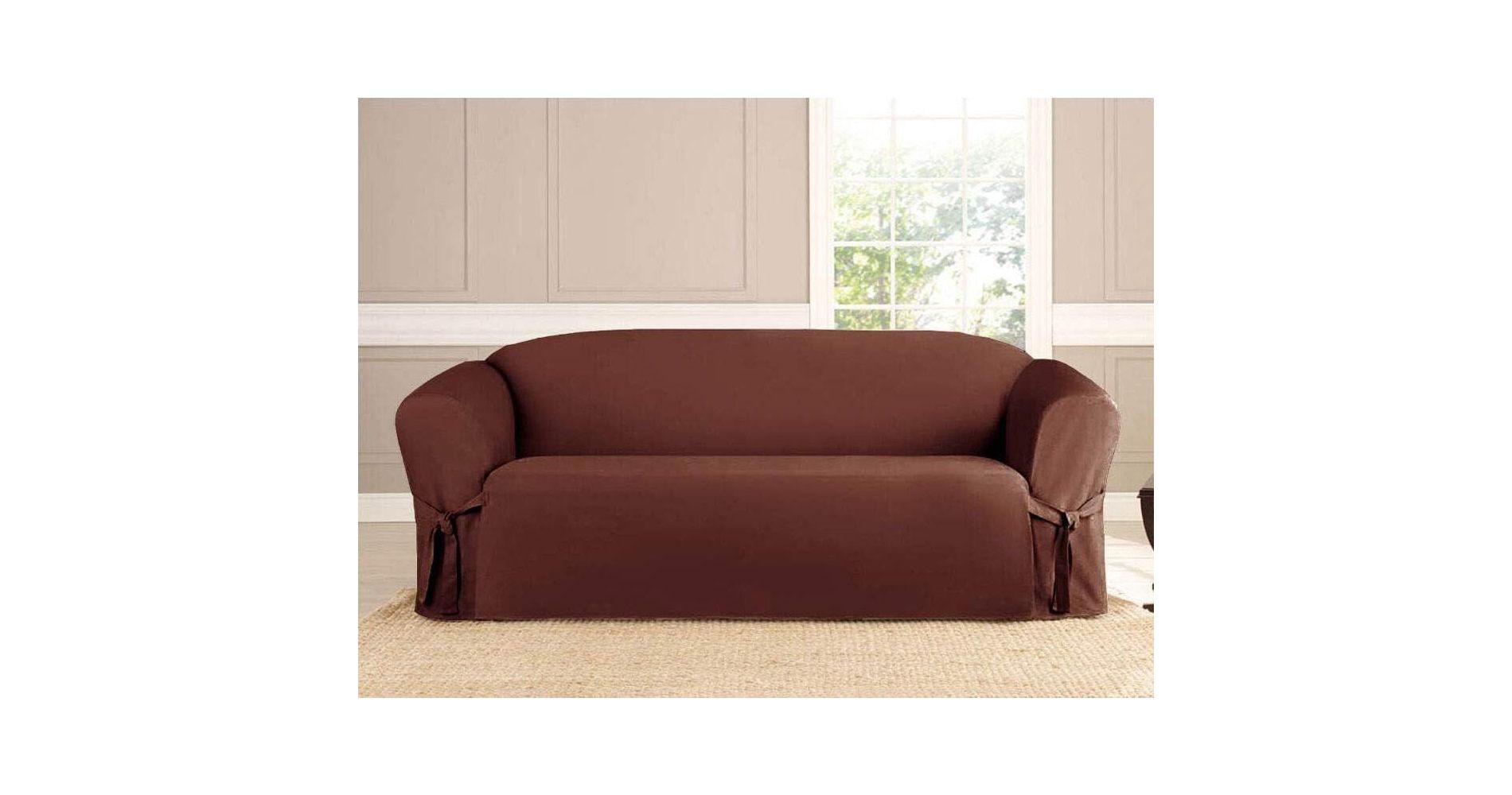 Linen Store Ultra-Soft 74"x 96" Microsuede Sofa Slipcover Luxurious, Durable, Breathable & Easy-Care Furniture Protector – Brown