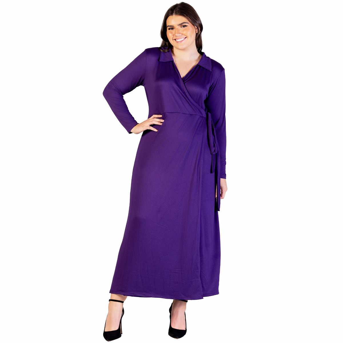 Plus Size Comfortable Collared Wrap Maxi Dress - 24seven Comfort Apparel™ - thumbnail 9