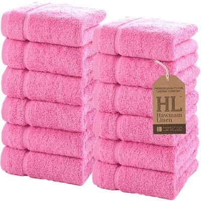Hawmam Linen Luxury Cotton Washcloths 13x13 Inch - Large Hotel Spa Bathroom Face Towel | 12 Pack |