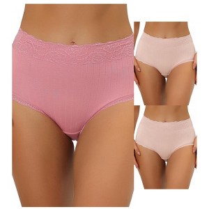 Allegra K Women's High Waist Tummy Control Comfortable Lace Trim Ribbed Briefs 3 Packs - 1 of 4