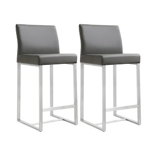 TOV Furniture Denmark Performance Vegan Leather Stool with Silver Base - Set of 2 Grey 16"W x 18.5"D x 37"H - 1 of 4