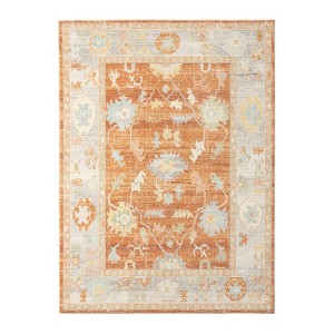 5' X 7' Blue and Orange Floral Stain Resistant Indoor Outdoor Area Rug - 1 of 4