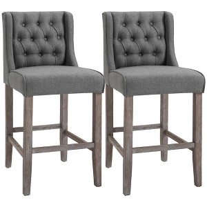 26.25" Tufted Wingback Armless Counter Height Bar Stools Set of 2 with Upholstered Seat and Rubber Wood Legs for Kitchen - 1 of 4