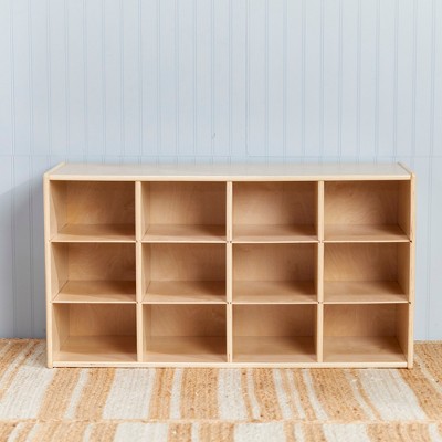 Natural Birch 12-Cubby Tray Storage Cabinet