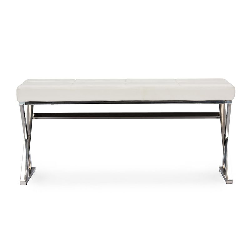 Herald Modern and Contemporary Stainless Steel and Faux Leather Upholstered Rectangle Bench - White - Baxton Studio, 3 of 6