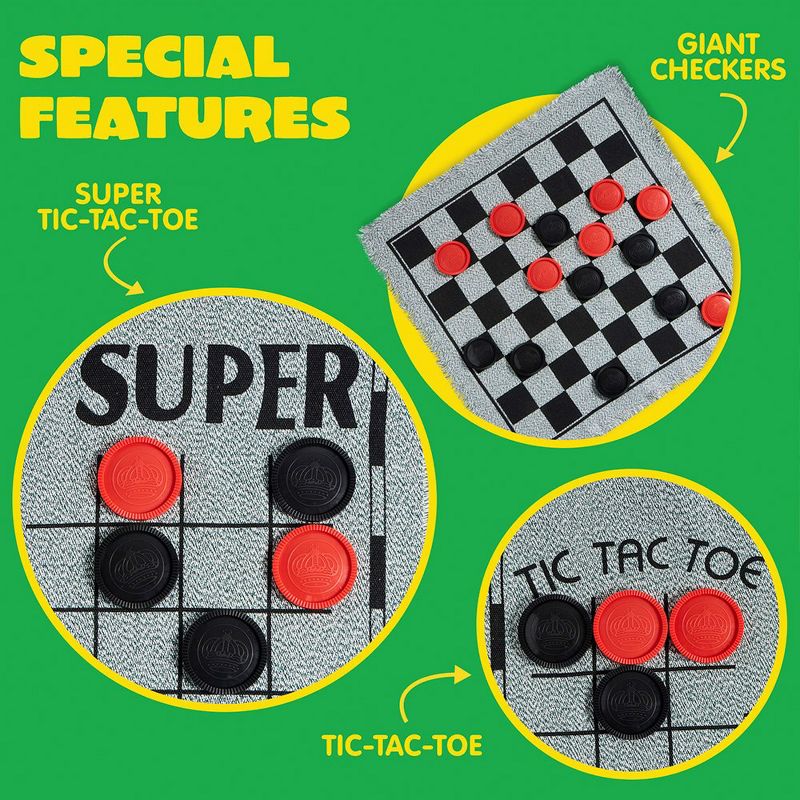 Syncfun 3-in-1 Vintage Giant Checkers and Tic Tac Toe Game with Reversible Mat, 24 Chips, Family Board Game, Lawn Game, 5 of 8