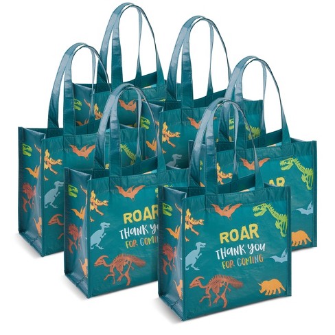 6 Pack Dinosaur Party Bags with Handles for Kids Birthday Favors, Gifts,  Candy (Dark Green, 9 x 5.5 In)