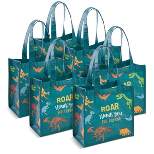 6 Pack Dinosaur Party Bags with Handles for Kids Birthday Favors, Gifts, Candy (Dark Green, 9 x 5.5 In)
