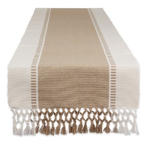 Design Imports  Ribbed Dobby Stripe Table Runner, Stone Brown, 13X108" - 1 of 4