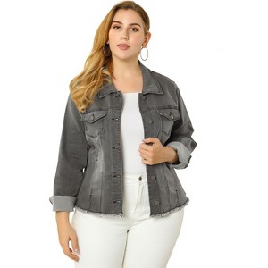 Agnes Orinda Women's Plus Size Classic Denim Long Sleeve with Pockets Fashion Jean Jackets - 1 of 4