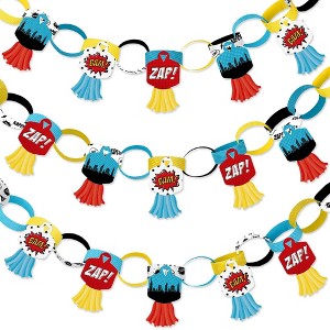 Big Dot of Happiness Bam Superhero - 90 Chain Links and 30 Paper Tassels Decoration Kit - Baby Shower or Birthday Party Paper Chains Garland - 21 feet - 1 of 4