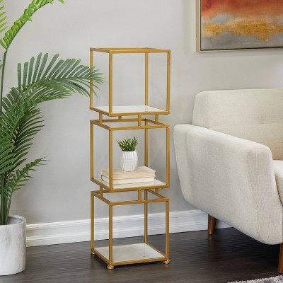 Glam Metal Marble Square Shelving Unit 3 Tier Gold - Olivia & May
