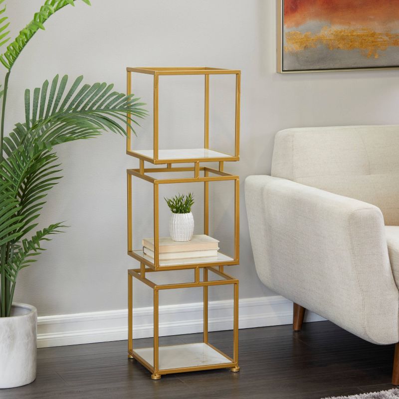 Glam Metal Marble Square Shelving Unit 3 Tier Gold - Olivia &#38; May, 1 of 7