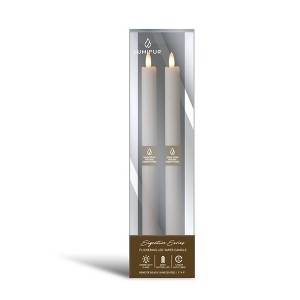 LumiPur 2pk 1"x9" Signature Collection Flickering Flameless LED Wax Taper Candle  Gray Fog - 1 of 4