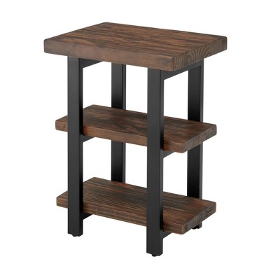 Rustic Table End Tables Target, Industrial Wagon Style Small Rustic End Table With Storage Shelf And Wheels