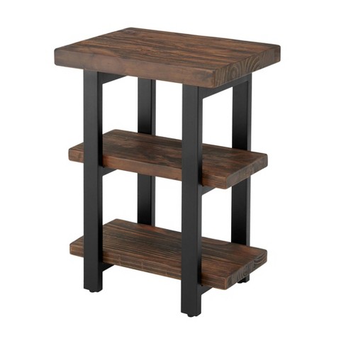 Alaterre Modesto Metal Strap and Reclaimed Wood End Table with Shelf,  Rustic Natural 