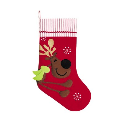 C&F Home 20" Smiling Happy Cute Reindeer & Snowflakes Hanging Large Christmas Stocking