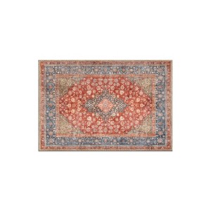 World Rug Gallery Marin Red Medallion Traditional Indoor Rug – Flatweave, Washable Surface with Non-Slip Backing - 1 of 4