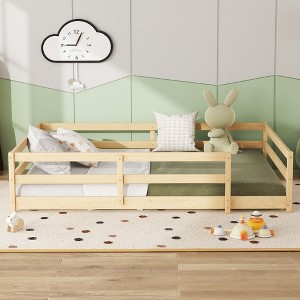 CAVINAS Kids Toddler Bed with Fence,Twin/Full Size Floor Bed,No Box Spring Needed,Montessori Bed for Bedroom - 1 of 4