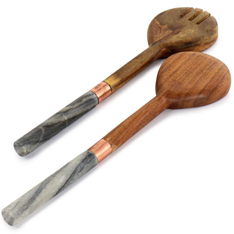 Gibson Laurie Gates California Designs Marble and Acacia Wood 2 Piece Salad Server Set, 5 of 6