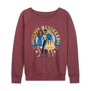 Women's Barbie Winter Holidays Lightweight French Terry Slouchy - Heather Maroon - Small - 1 of 4
