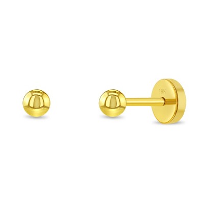 Girls' Polished Ball 3mm Push Back 18k Gold Earrings - In Season Jewelry